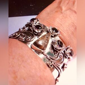 Amethyst Turritella Stamped 925 Sterling Silver Cuff Bracelet